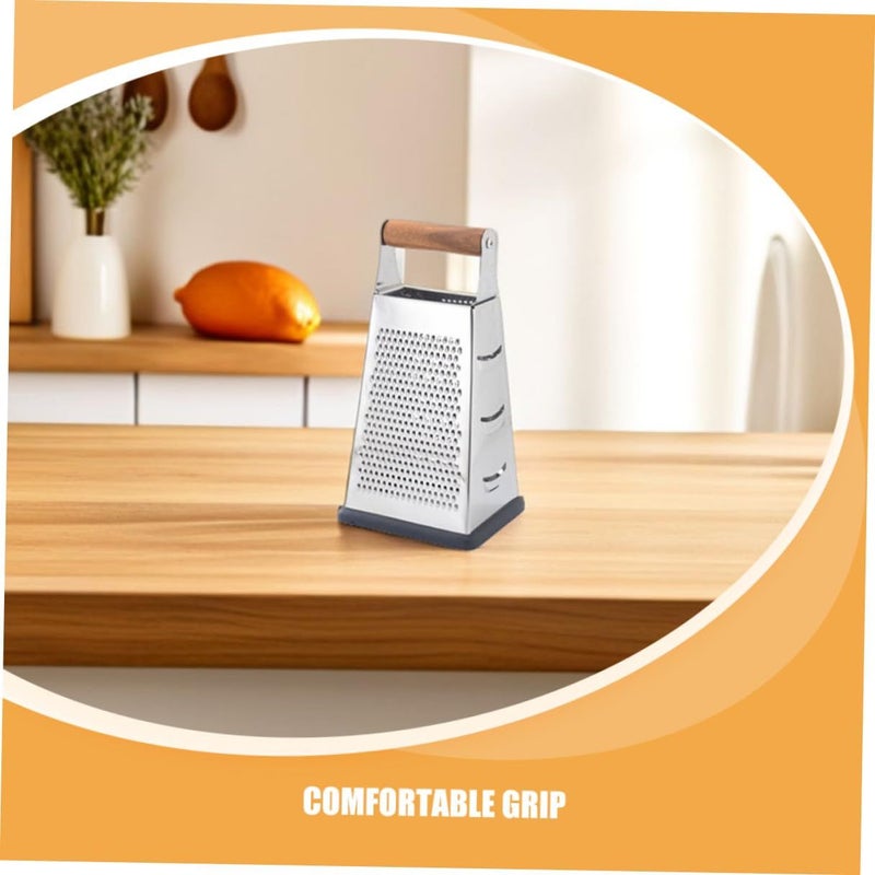 4 Sided Stainless Steel Box Grater with Wooden Handle for Vegetable and Cheese Shredding - Image 4