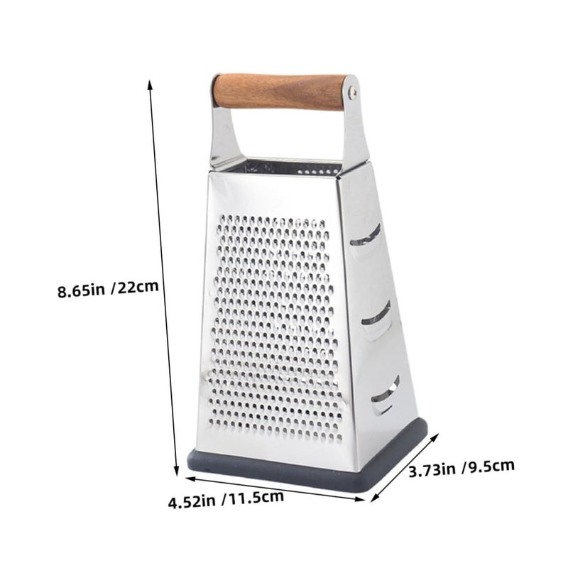 4 Sided Stainless Steel Box Grater with Wooden Handle for Vegetable and Cheese Shredding - Image 3