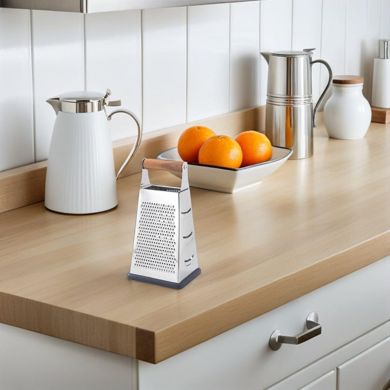 4 Sided Stainless Steel Box Grater with Wooden Handle for Vegetable and Cheese Shredding - Image 5