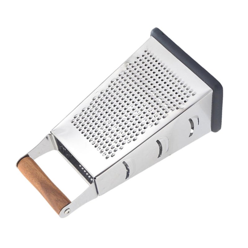 4 Sided Stainless Steel Box Grater with Wooden Handle for Vegetable and Cheese Shredding - Image 2