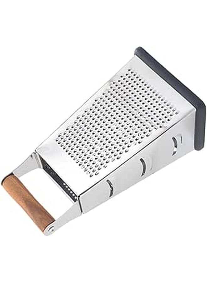 4 Sided Stainless Steel Box Grater with Wooden Handle for Vegetable and Cheese Shredding - Image 1