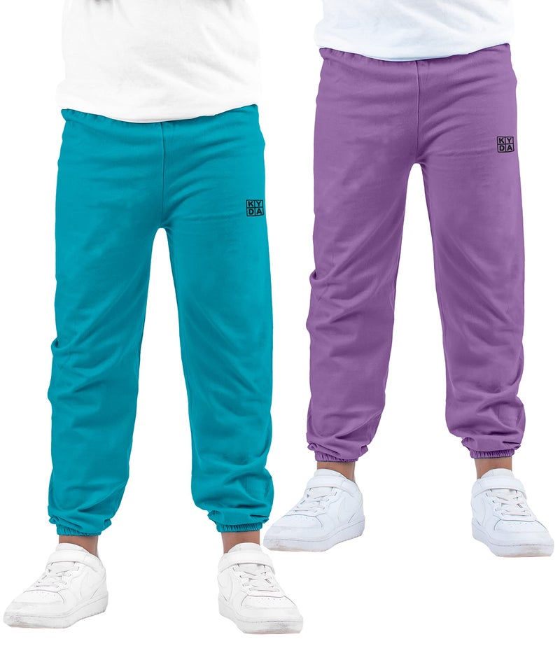 KYDA KIDS® Unisex 100% Cotton Regular Fit Track Pants Soft Breathable Elastic Waist Casual Joggers for Kids (Pack of 2) - Image 1