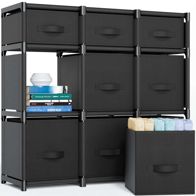 Mavivegue 9 Cube Storage Organizer, Closet Organizers and Storage, Cube Storage Shelf, Easy to Assemble with Storage Drawers, DIY Closet Cube Organizer for Living Room, Bedroom, Dorm Room-Black - Image 1