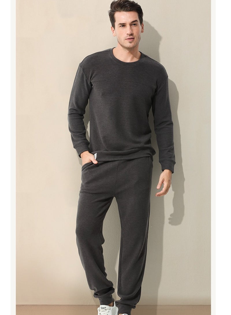 إسكدنيا Mens Solid Color Long Johns Fleese And Thick Thermal Underwear Set, 2 Piece Cold Weather Base Layer Set for Men Dark Grey  - Image 1