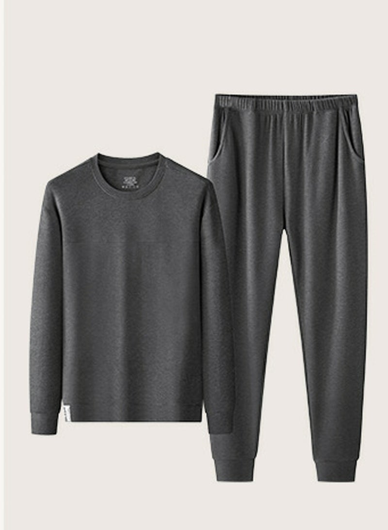 إسكدنيا Mens Solid Color Long Johns Fleese And Thick Thermal Underwear Set, 2 Piece Cold Weather Base Layer Set for Men Dark Grey  - Image 2