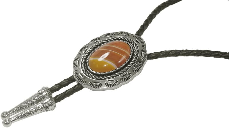 Moranse Bolo Tie With Emerald Blue and Black or More Colors Stone Celtic Style Genuine and Cowhide Rope - Image 3