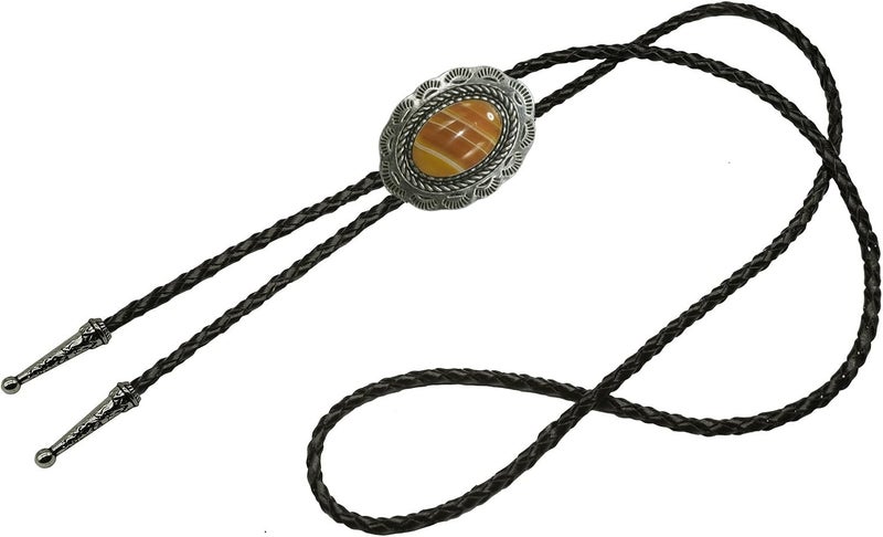 Moranse Bolo Tie With Emerald Blue and Black or More Colors Stone Celtic Style Genuine and Cowhide Rope - Image 2