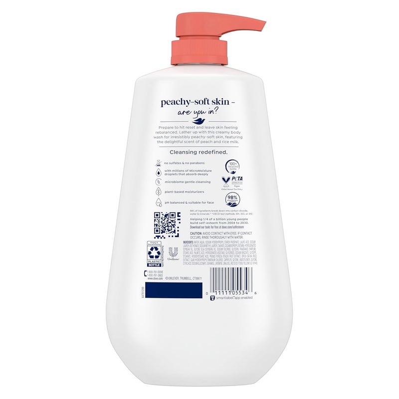 Dove Body Wash Rebalance White Peach Rice Milk For 24hr LotionSoft Skin Moisturizing Skin Cleanser with No Sulfates No Parabens 306 oz - Image 2
