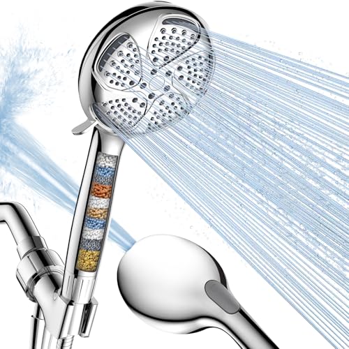 FEELSO Filtered Shower Head with Handheld High Pressure 7 Spray Showerhead with Filters for Hard Water Remove Chlorine Reduce Dry Itchy Skin Anticlog Nozzles Power Wash to Clean Tub Tile Pet - Image 1