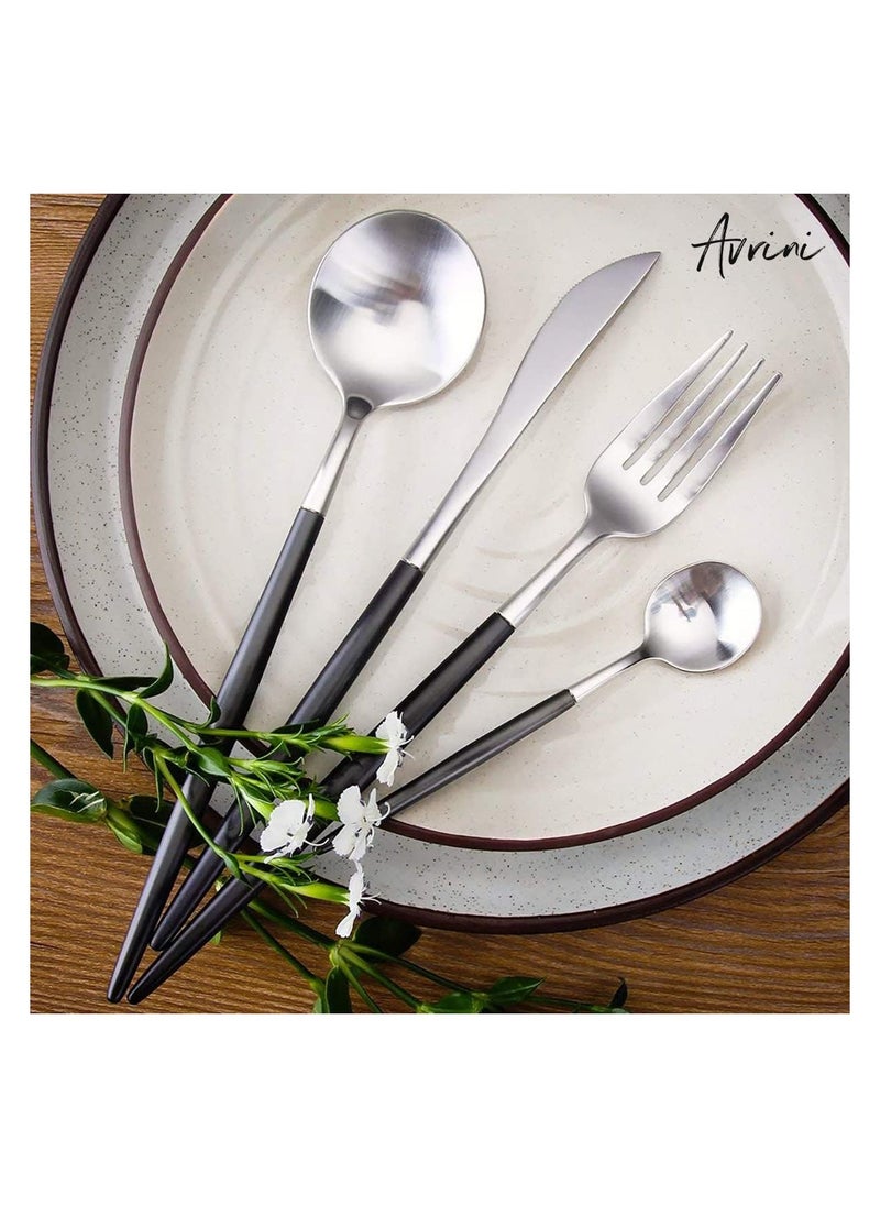 Avrini Avrini 24 piece Cutlery Set, 304 Stainless Steel Fork Spoon Knife Dining, Dinnerware, Flatware Set, Silverware, Tableware Set, Gift Box Set. (Black + Silver)  - Image 5