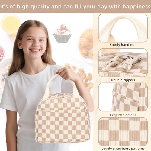 LEDAOU Lunch Box for Women Insulated Lunch Bag Corduroy Lunch Tote Bags Leakproof Cooler Lunch Case for Travel Work Picnic - Image 2