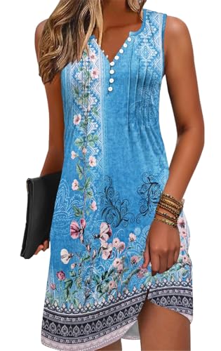 Disamer Beach Dresses for Women 2025 Vacation Swim Cover up V-Neck Summer Dress Button Down Sleeveless Boho Floral Sundress,Flower Wallpaper Blue,Large - Image 1