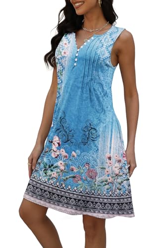 Disamer Beach Dresses for Women 2025 Vacation Swim Cover up V-Neck Summer Dress Button Down Sleeveless Boho Floral Sundress,Flower Wallpaper Blue,Large - Image 5