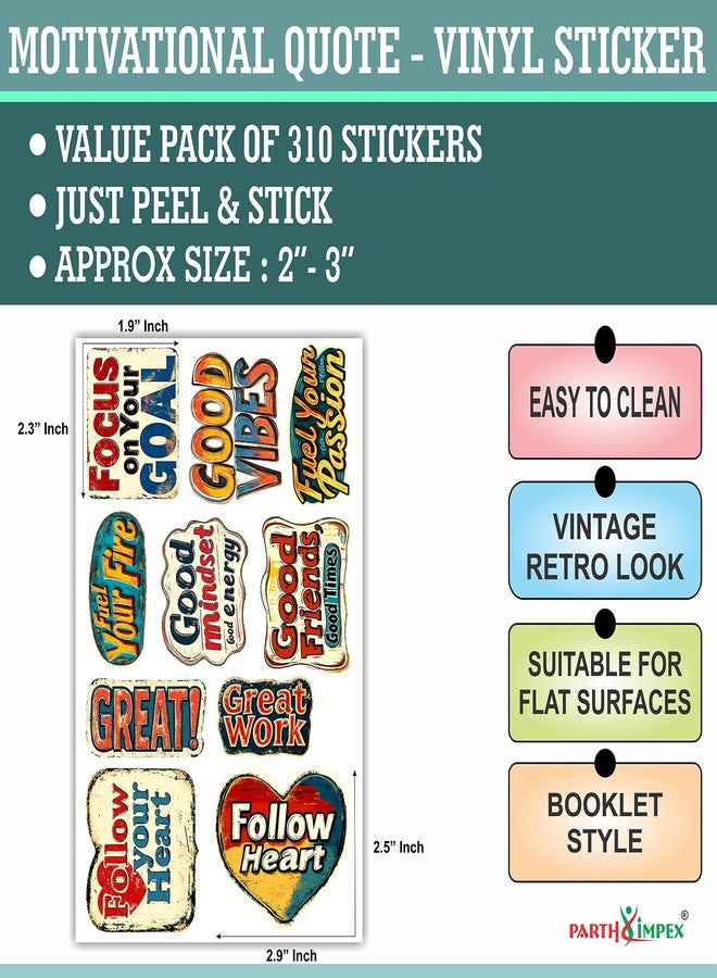 PARTH IMPEX 310Pcs Motivational Inspirational Quote Stickers - Encouraging Positive Affirmation for Teens Adults Students Teacher Employees, Vintage Retro Style Vinyl Decals for Scrapbook Laptops Water Bottles - Image 2