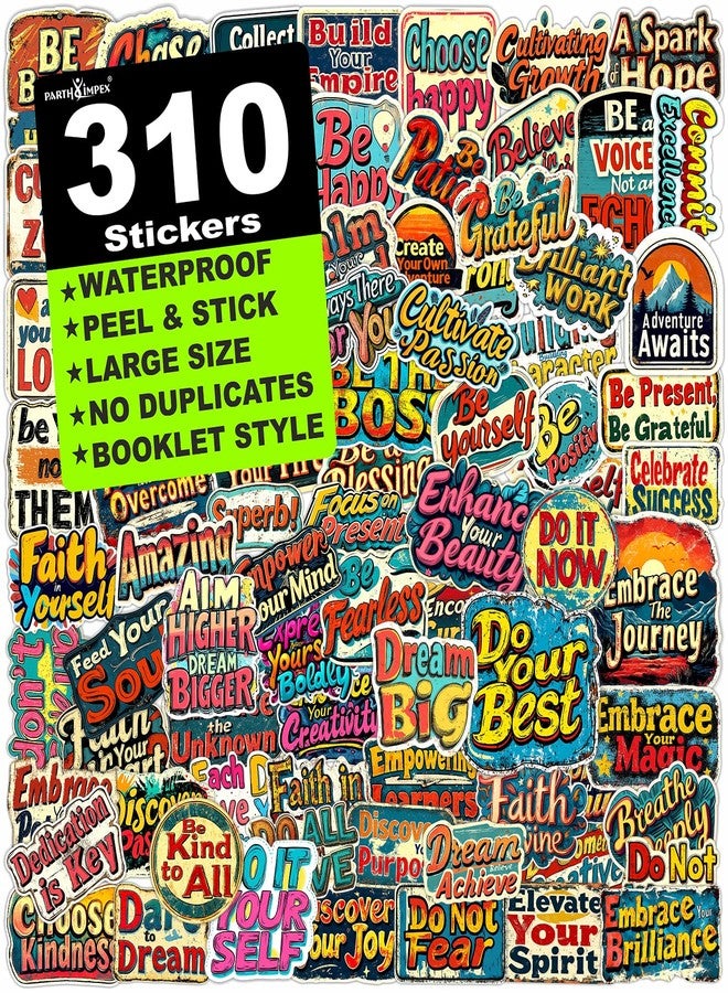 PARTH IMPEX 310Pcs Motivational Inspirational Quote Stickers - Encouraging Positive Affirmation for Teens Adults Students Teacher Employees, Vintage Retro Style Vinyl Decals for Scrapbook Laptops Water Bottles - Image 1
