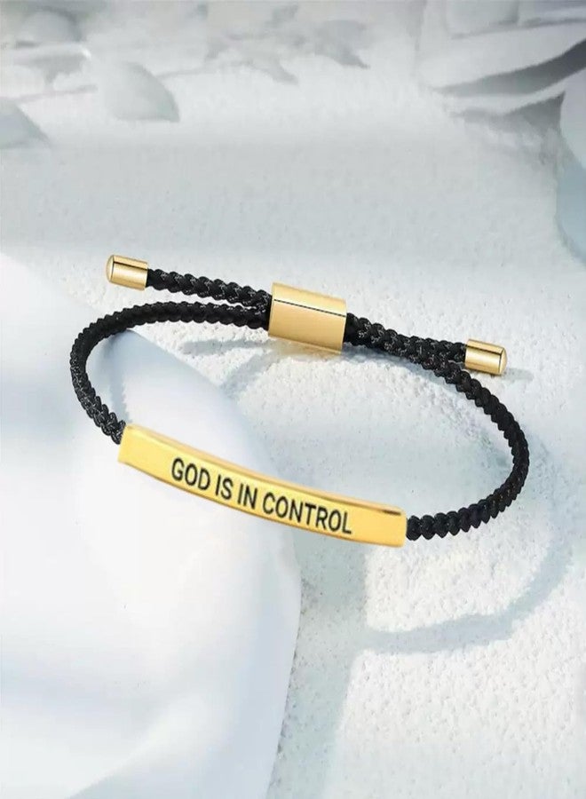 Decixde God Is In Control Bracelet for Women Christian Faith Bracelet Adjustable Handmade Braided Stainless Steel Tube Engraving Inspirational Bracelets Jewelry Gift (Gold-A) - Image 5