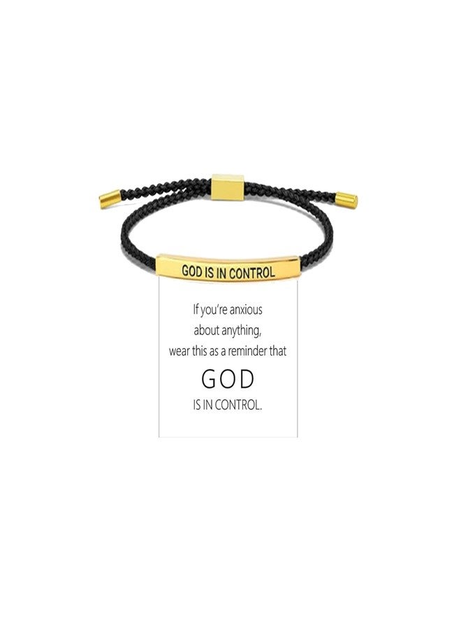 Decixde God Is In Control Bracelet for Women Christian Faith Bracelet Adjustable Handmade Braided Stainless Steel Tube Engraving Inspirational Bracelets Jewelry Gift (Gold-A) - Image 1