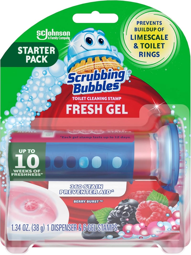 Scrubbing Bubbles Fresh Gel Toilet Bowl Cleaning Stamps, Helps Keep Toilet Clean and Helps Prevent Limescale & Rings, Berry Burst Scent, 6 Stamps Trendy economical quality - Image 1
