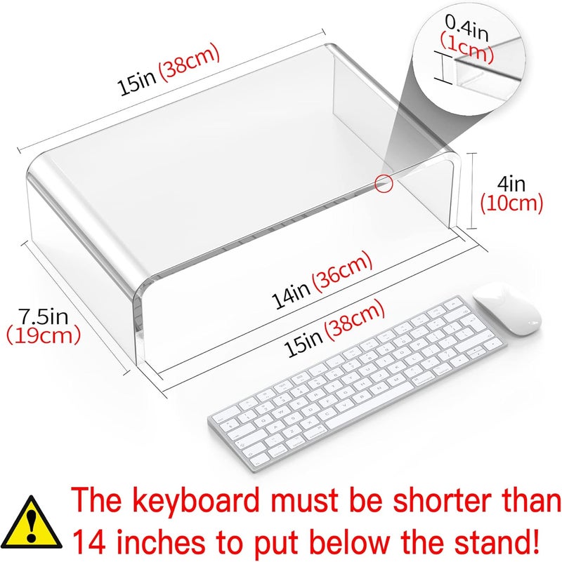 Beimu Acrylic Computer Monitor Stand Riser Clear Laptop Stand Riser for Desk | L15''xW7.5''xH4'' PC Holder Laptop Riser Compatible with All Notebooks and Monitor Desk Accessories White Office Supplies - Image 2