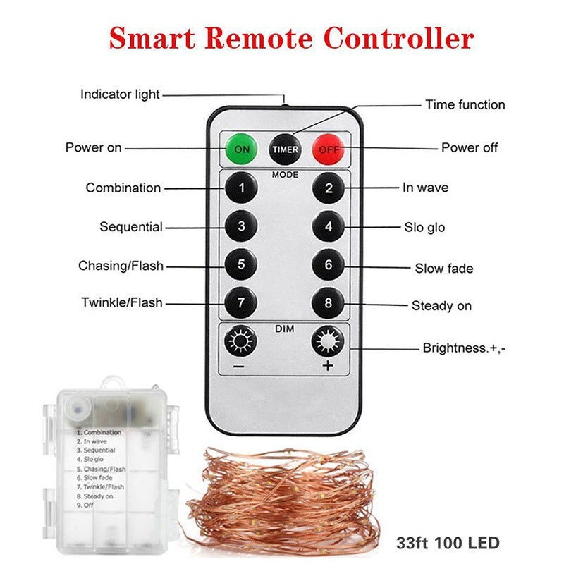 مصباح سلك نحاسي LED 10 م 8 وظيفة 3AA شفاف خارجي مقاوم للماء صندوق بطارية تحكم عن بعد مصباح زينة عيد الميلاد - Image 5