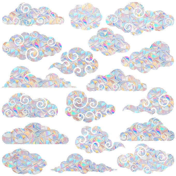 RAINBOW CLOUD WINDOW CLINGS 18 PC NONADHESIVE VINYL DECALS BIRD STRIKE DETERRENT RAINBOW STICKERS FOR GLASS DOORS REUSABLE INDOOR USE