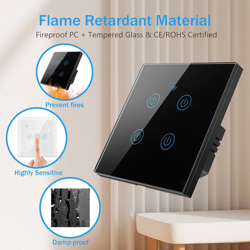 Tichondrius WiFi Smart Switch, Smart Touch Light Switch work with Tuya Smart APP, WiFi & Voice Control, Alexa/Google Home Compatible, Easy Installation. (1 white) - Image 3