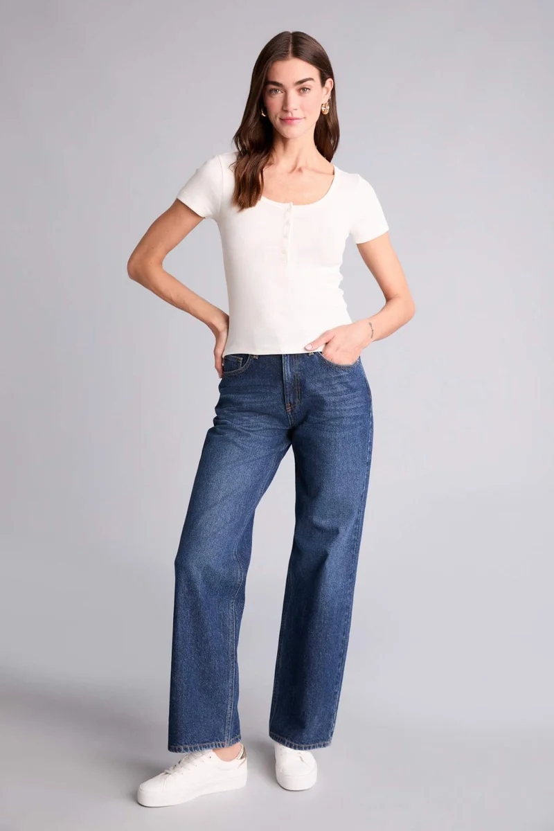DeFacto Slim Fit Button Neck Camisole Short Sleeve T-Shirt