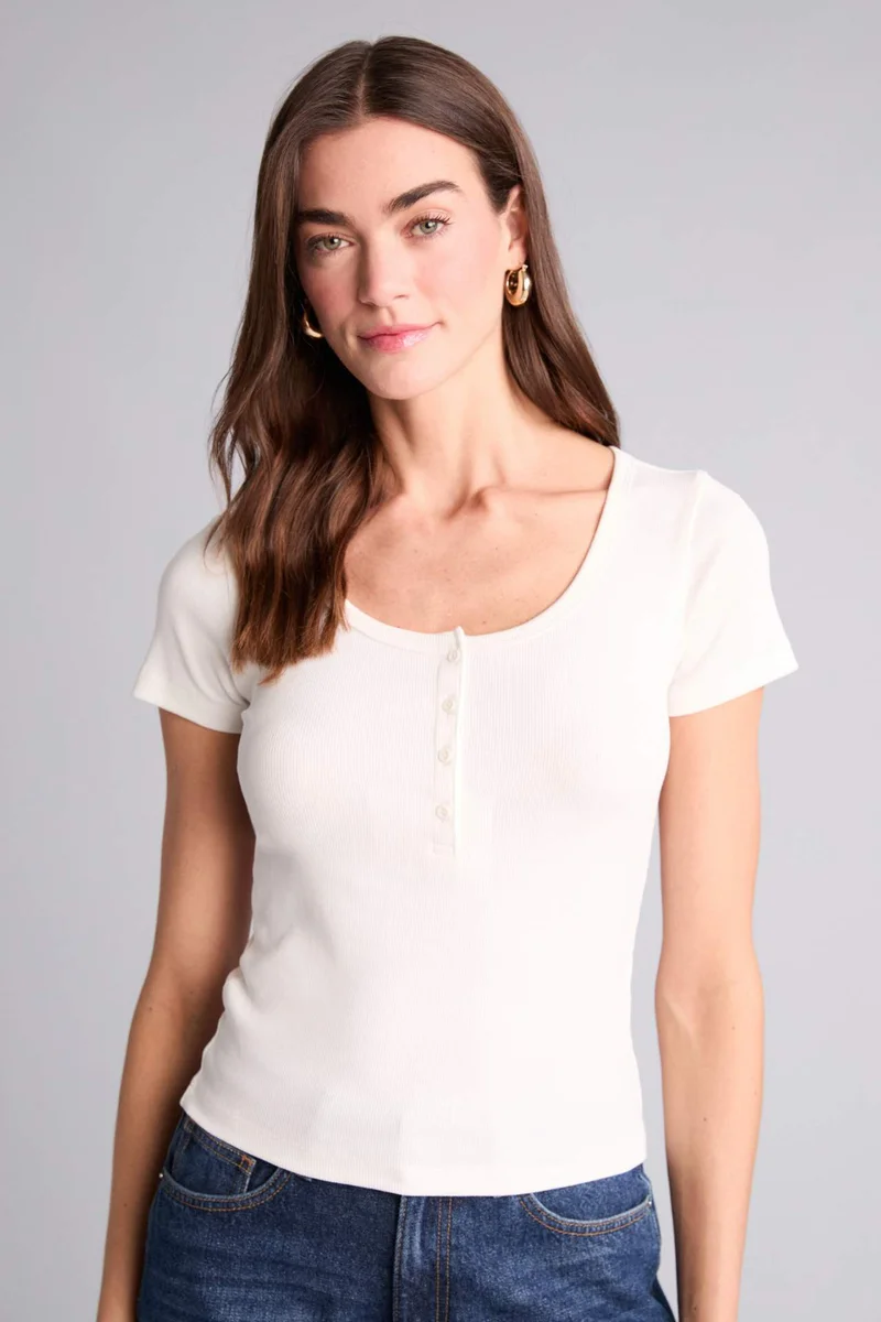 DeFacto Slim Fit Button Neck Camisole Short Sleeve T-Shirt