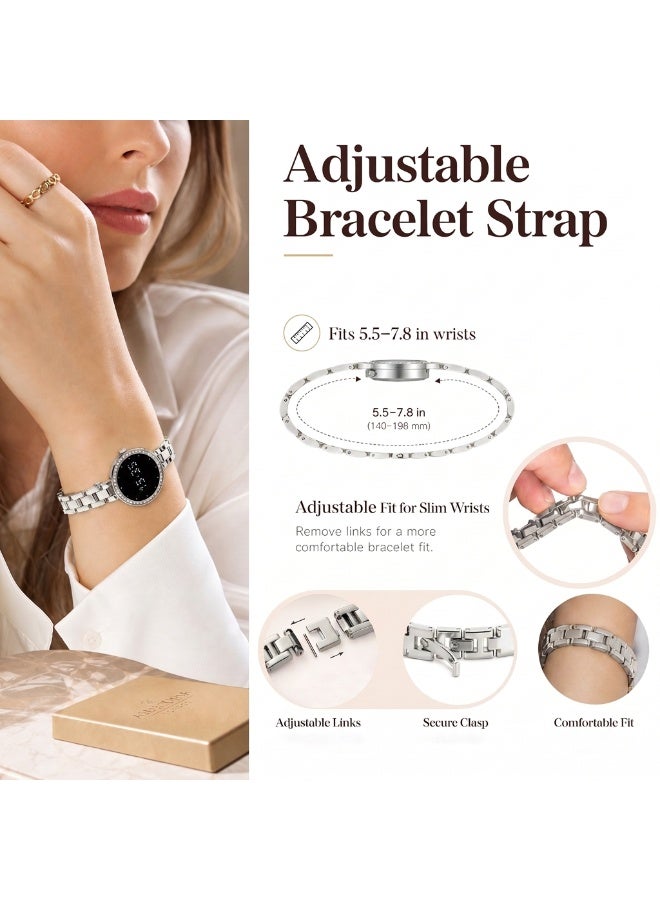 TDZDDYS Jewelry-Style Smart Bracelet Watch for Women, 26mm Small Round Fitness Tracker with Sleep Tracking, Steps, Cycle Reminder, Remote Camera, 6-Day Battery, Adjustable Golden/Silvery Bracelet Strap - Image 5