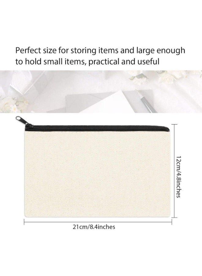 عام حقيبة حرف يدوية بيضاء DIY، 10 قطع حقائب قماشية بسحاب، حقائب مكياج بيضاء، حقيبة مستحضرات تجميل متعددة الاستخدامات بسحاب، حقيبة مستلزمات سفر بالجملة للتخزين، حقيبة أقلام بالجملة، 22×17 سم - Image 3