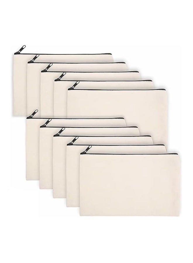 عام حقيبة حرف يدوية بيضاء DIY، 10 قطع حقائب قماشية بسحاب، حقائب مكياج بيضاء، حقيبة مستحضرات تجميل متعددة الاستخدامات بسحاب، حقيبة مستلزمات سفر بالجملة للتخزين، حقيبة أقلام بالجملة، 22×17 سم - Image 1