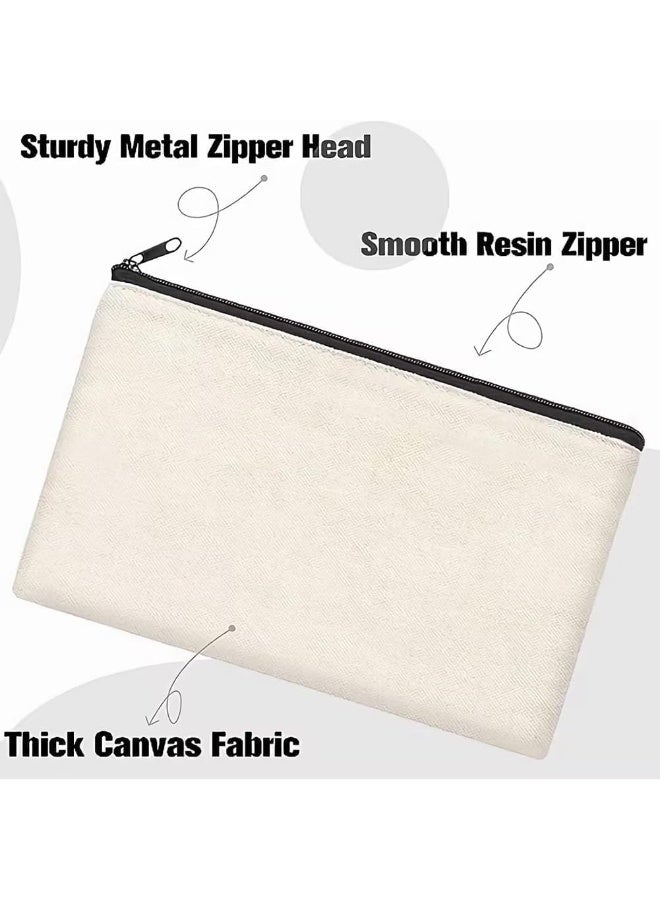 عام حقيبة حرف يدوية بيضاء DIY، 10 قطع حقائب قماشية بسحاب، حقائب مكياج بيضاء، حقيبة مستحضرات تجميل متعددة الاستخدامات بسحاب، حقيبة مستلزمات سفر بالجملة للتخزين، حقيبة أقلام بالجملة، 22×17 سم - Image 2