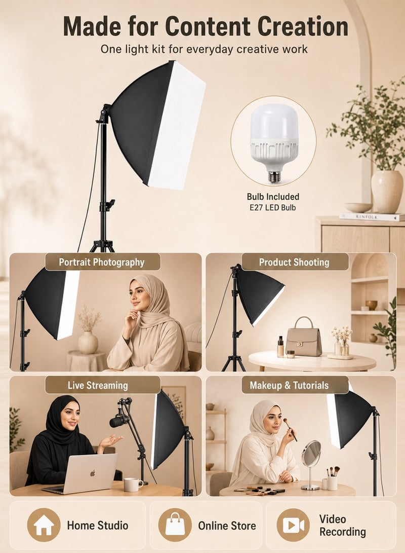 Favarey Softbox Lighting Kit 400W Photography Light with 2.1m Light Stand, 3 Color Modes Remote Control Studio Light, 0-100% Dimmable Video Light for Recording, Streaming, Makeup, Podcast & Product Photography - Image 4