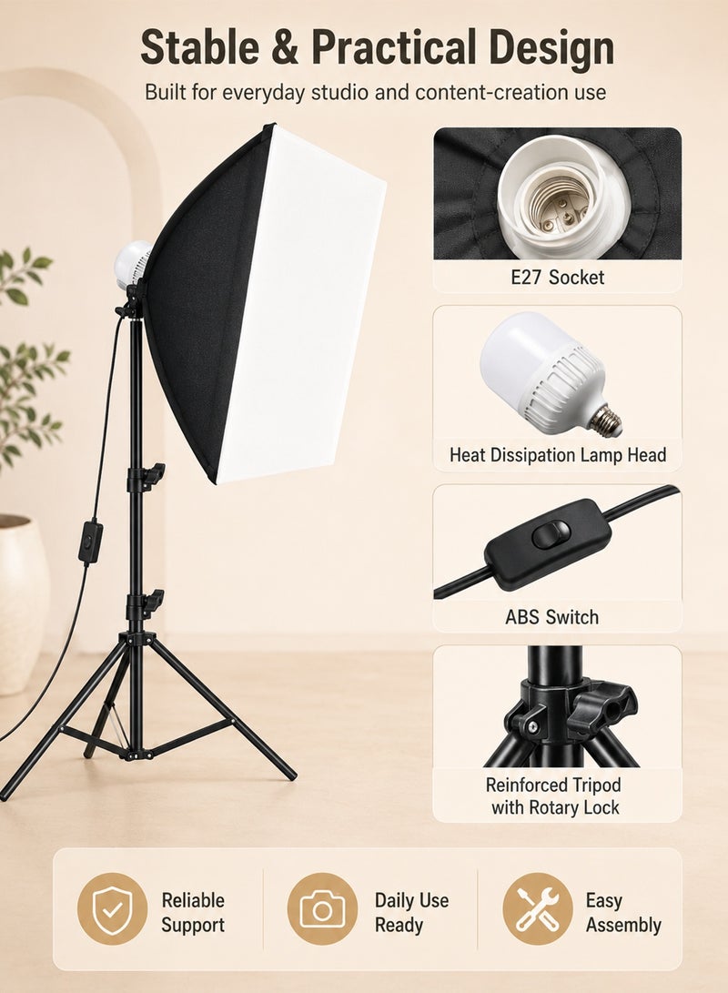 Favarey Softbox Lighting Kit 400W Photography Light with 2.1m Light Stand, 3 Color Modes Remote Control Studio Light, 0-100% Dimmable Video Light for Recording, Streaming, Makeup, Podcast & Product Photography - Image 3