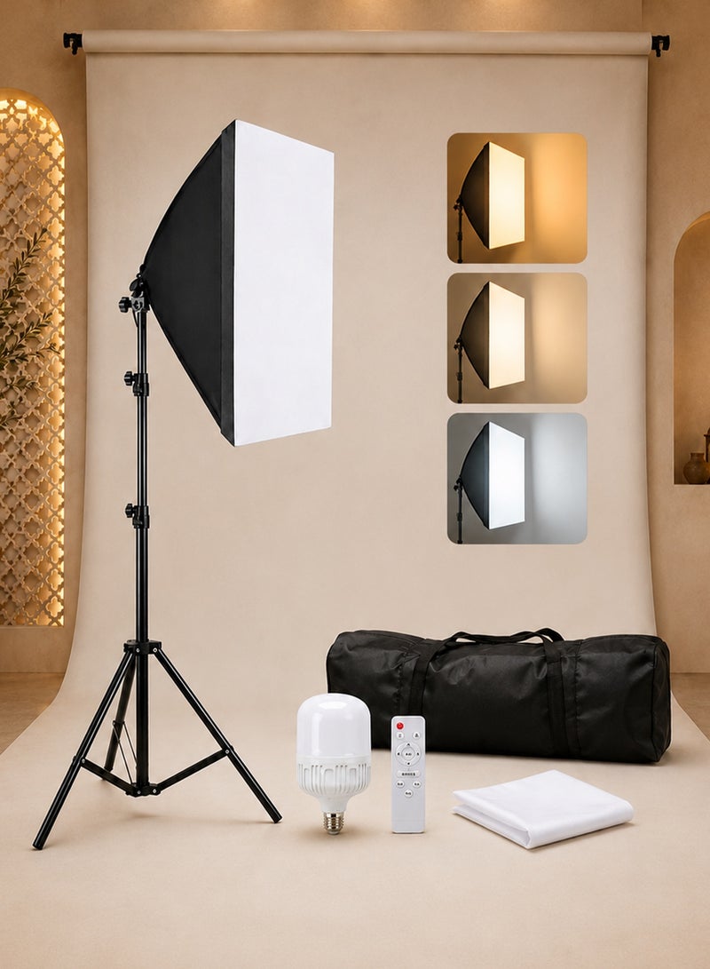 Favarey Softbox Lighting Kit 400W Photography Light with 2.1m Light Stand, 3 Color Modes Remote Control Studio Light, 0-100% Dimmable Video Light for Recording, Streaming, Makeup, Podcast & Product Photography - Image 1