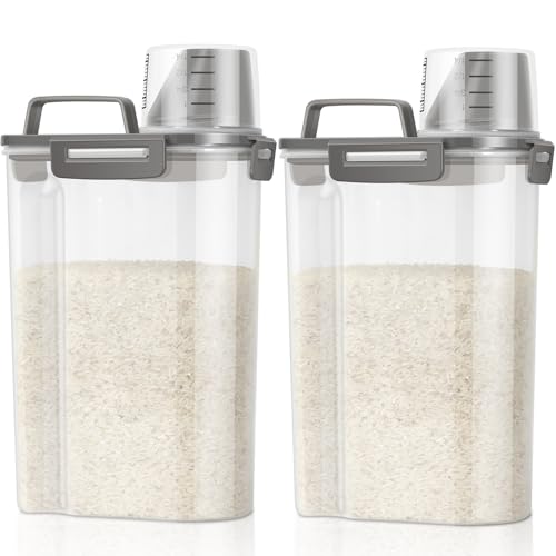 TBMax Rice Container Cereal Storage Container 2 Pack 5 Lbs Kitchen Pantry Dry Food Storage Holder with EasyPouring Spout Handy Cup Small Pet Dog Cat Food Dispenser for Daily Feeding Grey - Image 1