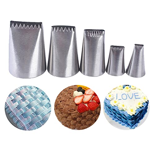 Suuker Basketweave Piping Tip Set Stainless Steel Half Row Braided Flower Mouth Nozzles Braided Decorating Tube Set For Pastry Fondant Tools 5 Pieces
