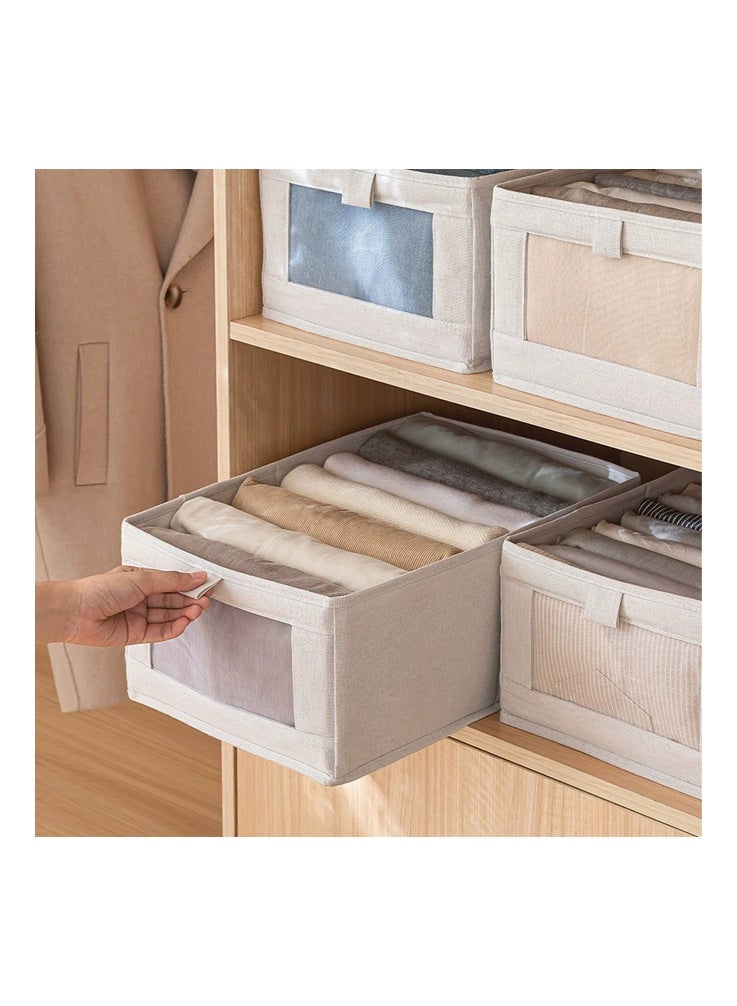 3-Piece Set Foldable Storage Box with Clear Window - Linen-Cotton Fabric Closet Organizers for Clothes & Bedroom (Beige)） - Image 2