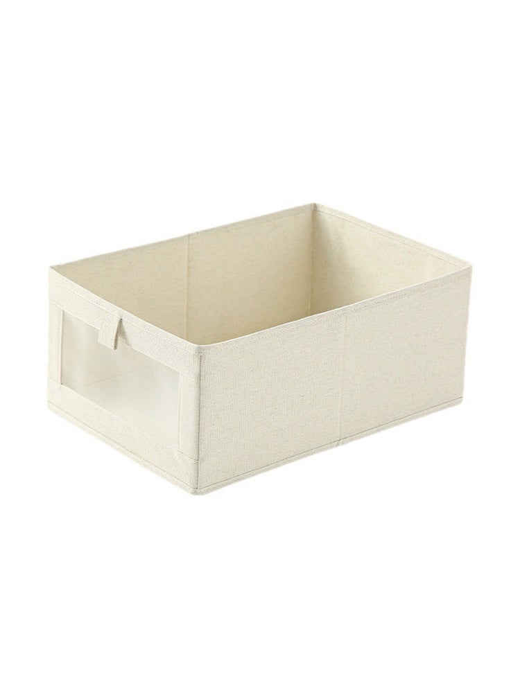 3-Piece Set Foldable Storage Box with Clear Window - Linen-Cotton Fabric Closet Organizers for Clothes & Bedroom (Beige)） - Image 3