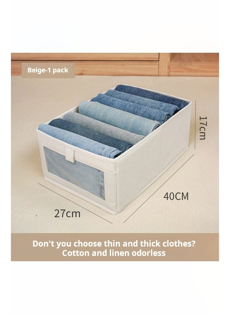3-Piece Set Foldable Storage Box with Clear Window - Linen-Cotton Fabric Closet Organizers for Clothes & Bedroom (Beige)） - Image 4