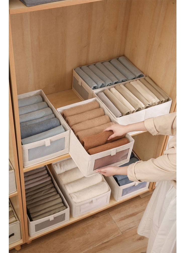 3-Piece Set Foldable Storage Box with Clear Window - Linen-Cotton Fabric Closet Organizers for Clothes & Bedroom (Beige)） - Image 5