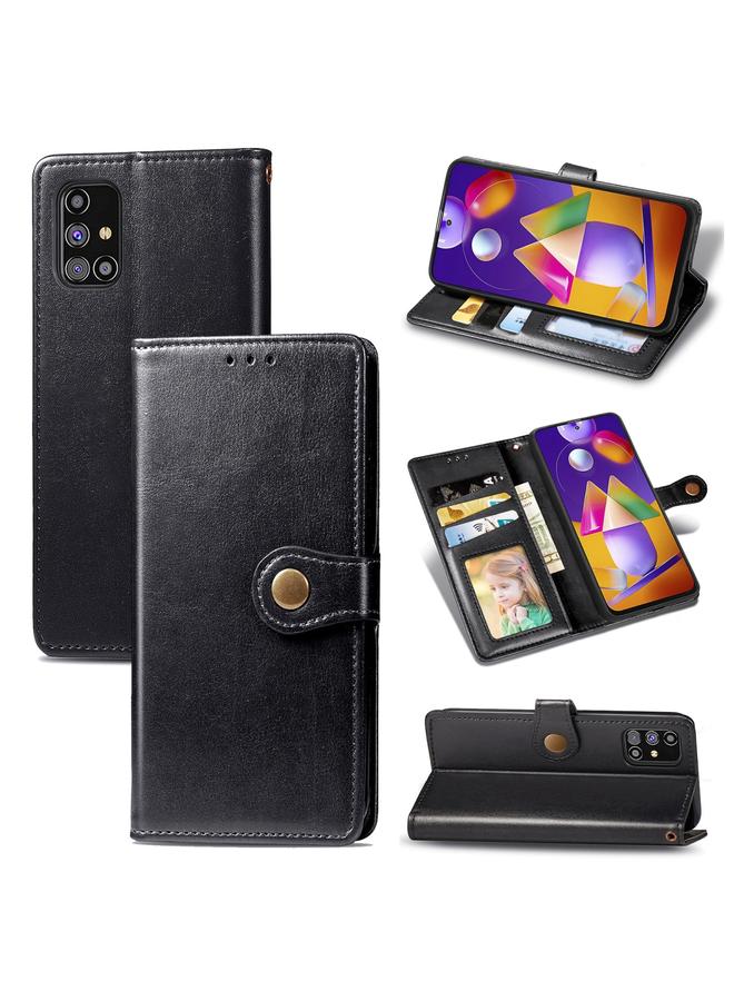 The Bros Case For Samsung Galaxy M31s Solid Color Leather Buckle Phone Case with Lanyard & Photo Frame & Card Slot & Wallet & Stand Function