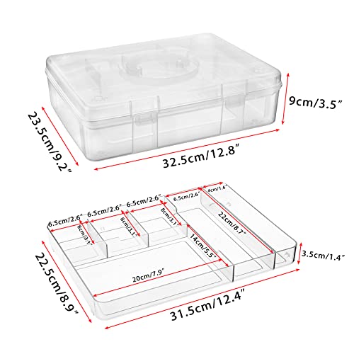 BTSKY 2-Tier Cute Bear Storage Box with Removable Divided Tray Portable Clear Plastic Art Craft Supply Organizer Stackable Home Office Supplies Storage Container for Pens Notes A4 papers etc (Clear) - Image 3