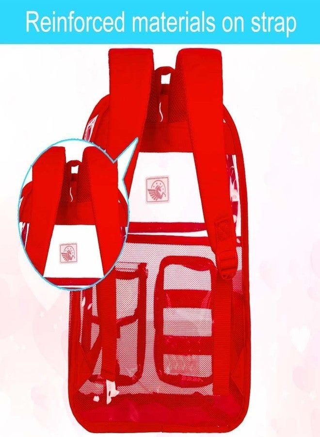 CCJPX Clear Backpack, Heavy Duty Transparent Bookbag for Girls Women, Cute School See Through Backpacks for Teens Elementary - Red - Image 5