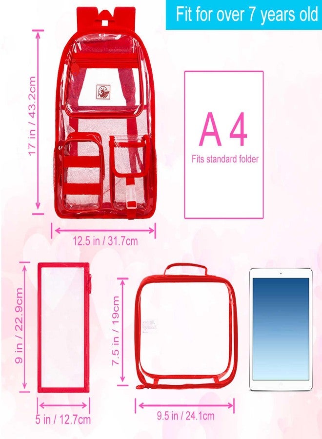CCJPX Clear Backpack, Heavy Duty Transparent Bookbag for Girls Women, Cute School See Through Backpacks for Teens Elementary - Red - Image 3