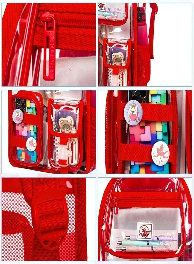 CCJPX Clear Backpack, Heavy Duty Transparent Bookbag for Girls Women, Cute School See Through Backpacks for Teens Elementary - Red - Image 4
