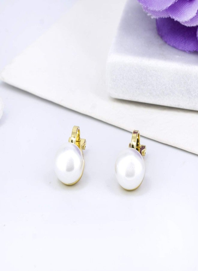 يوكول أقراط YOQUCOL بيضاء اللون، مصنوعة من لؤلؤ المياه العذبة الصناعي، مقاس 8 مم، بلون ذهبي، بمشبك، غير مثقوبة، أنيقة للنساء - Image 4