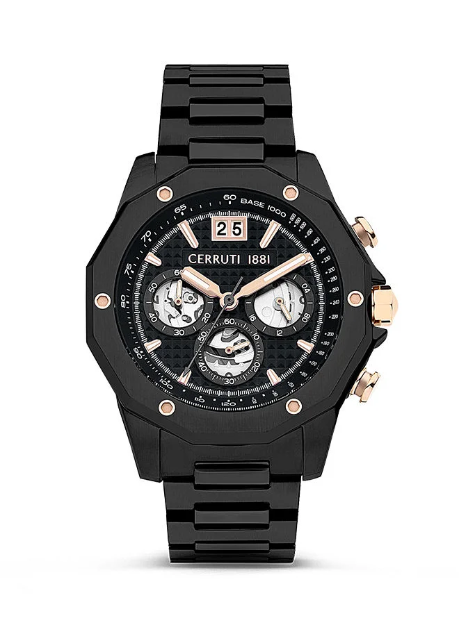 Men's Round Shape Stainless Steel Band Analog Wrist Watch 45.5 mm - Black Dial - CIWGI2207402