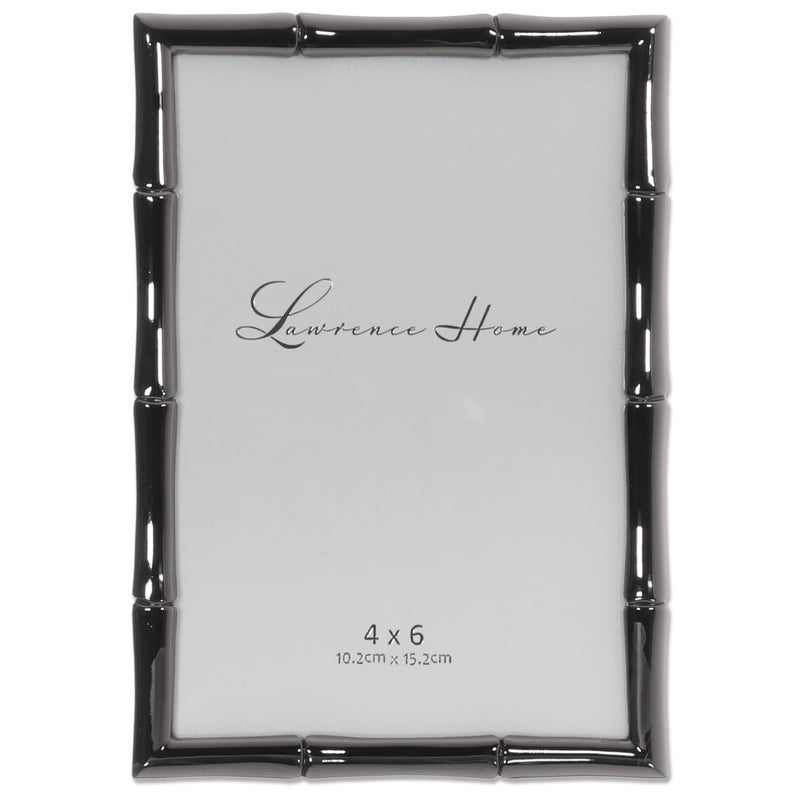 Lawrence Frames 4x6 Black Polished Metal Picture Frame with Bamboo Design