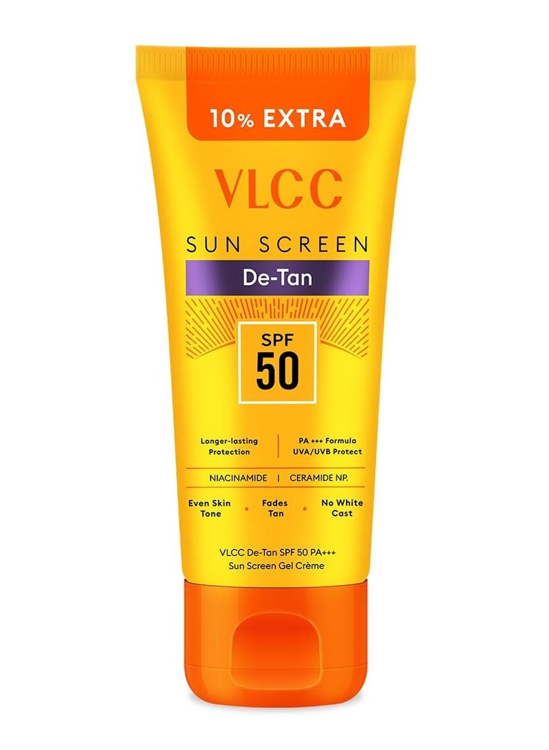 فى ال سي سي جل واقي من الشمس VLCC De-Tan SPF 50 PA +++ - 100 جرام مع 10 جرام إضافي - ينشط ، يعزز التوهج ، يحمي من الأشعة فوق البنفسجية UVA ، ويساعد على تقليل البقع الداكنة. - Image 1